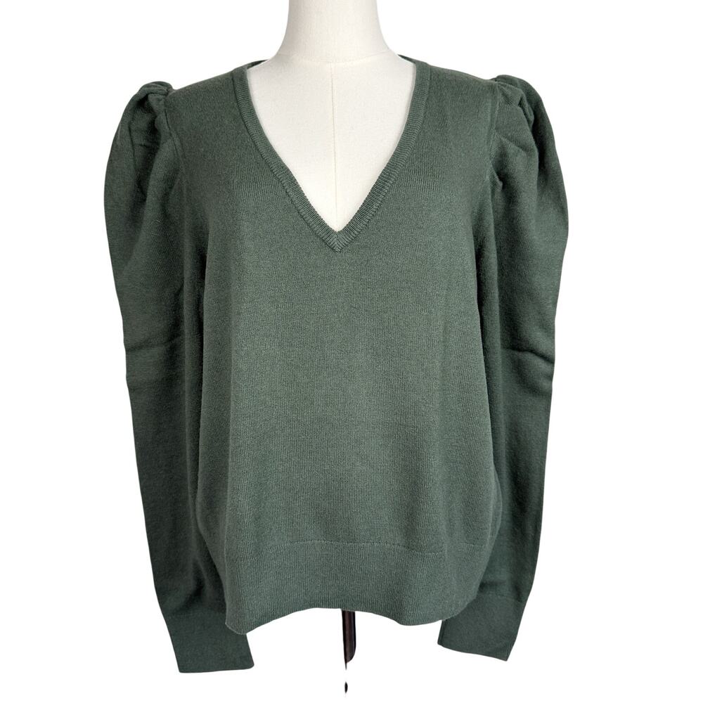 Rebecca Minkoff 100% Wool VNeck Puff Shoulder Sweater Green - XL